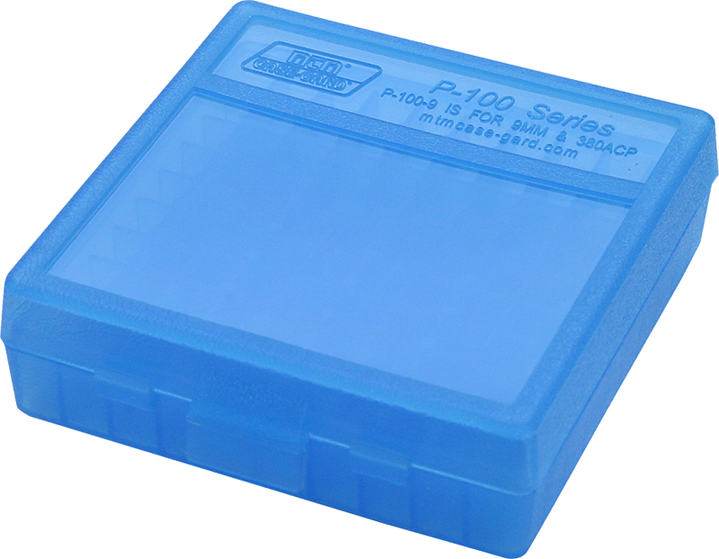 MTM CASE-GARD P-100-9-24 Patronenbox für 100 Patronen, transparent blau