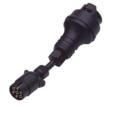 Adapter ISO 1724 DIN, 7-poliger Rundstecker auf 13-poligen Rundstecker, schwarzes Kabel, zwei Rundsteckverbinder sichtbar