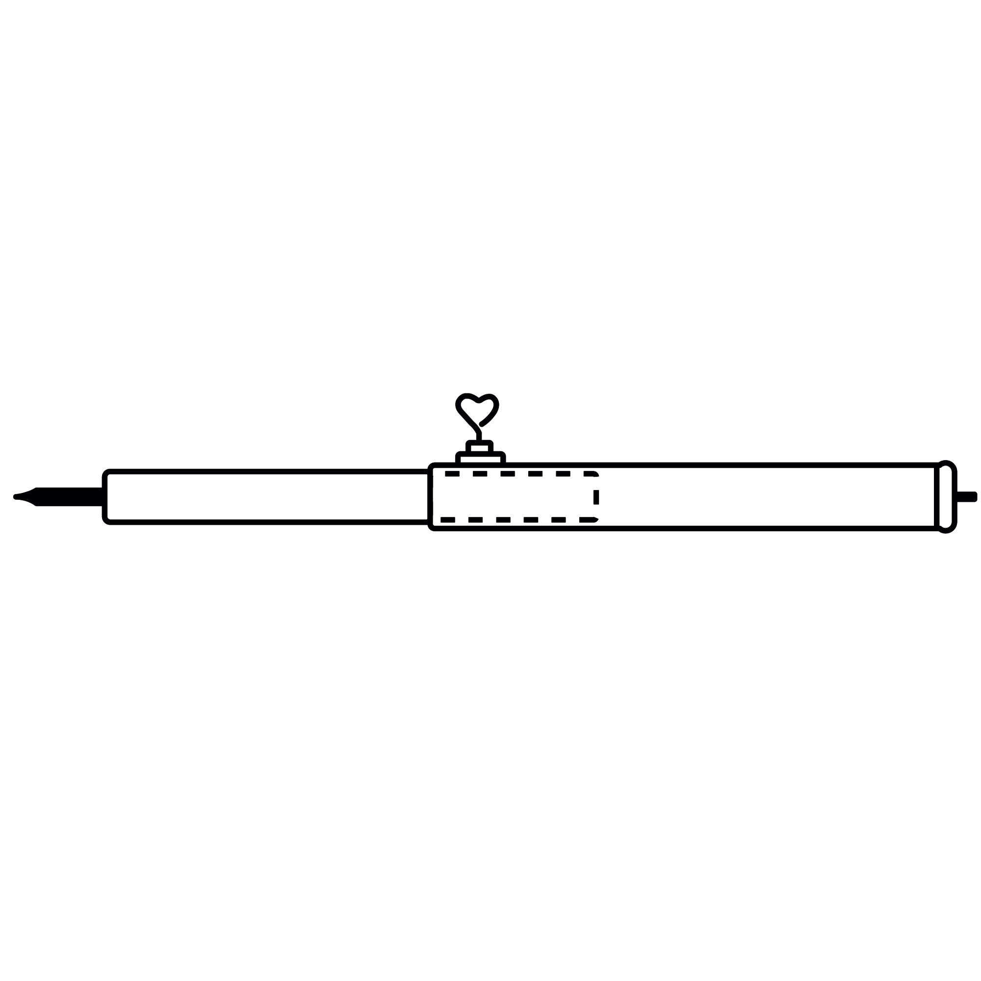 Linienzeichnung einer langen Stahl-Aufstellstange Ø22 mm mit verstellbarer Länge bis 250 cm, zentrale Klemmverbindung und Herzsymbol auf dem oberen Befestigungsstück