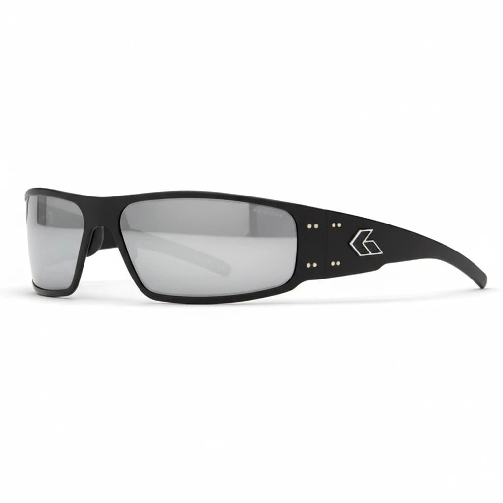 Mattschwarze GATORZ Magnum Sonnenbrille mit rechteckigen verspiegelten Gläsern und markantem Rahmen aus Metall, dezente.