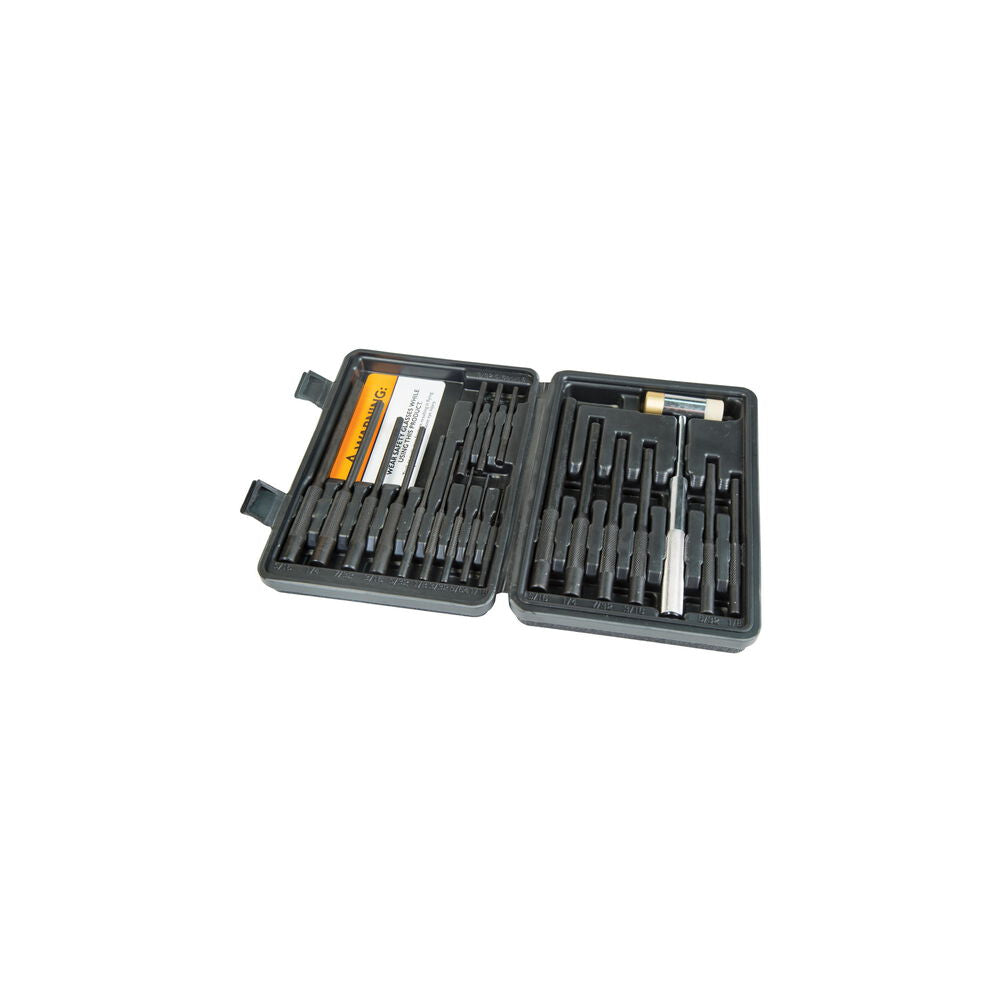 WHEELER Master Roll-Pin-Ausdrücker-Set 110128 im geöffneten Koffer mit 18 Dornen und Schonhammer