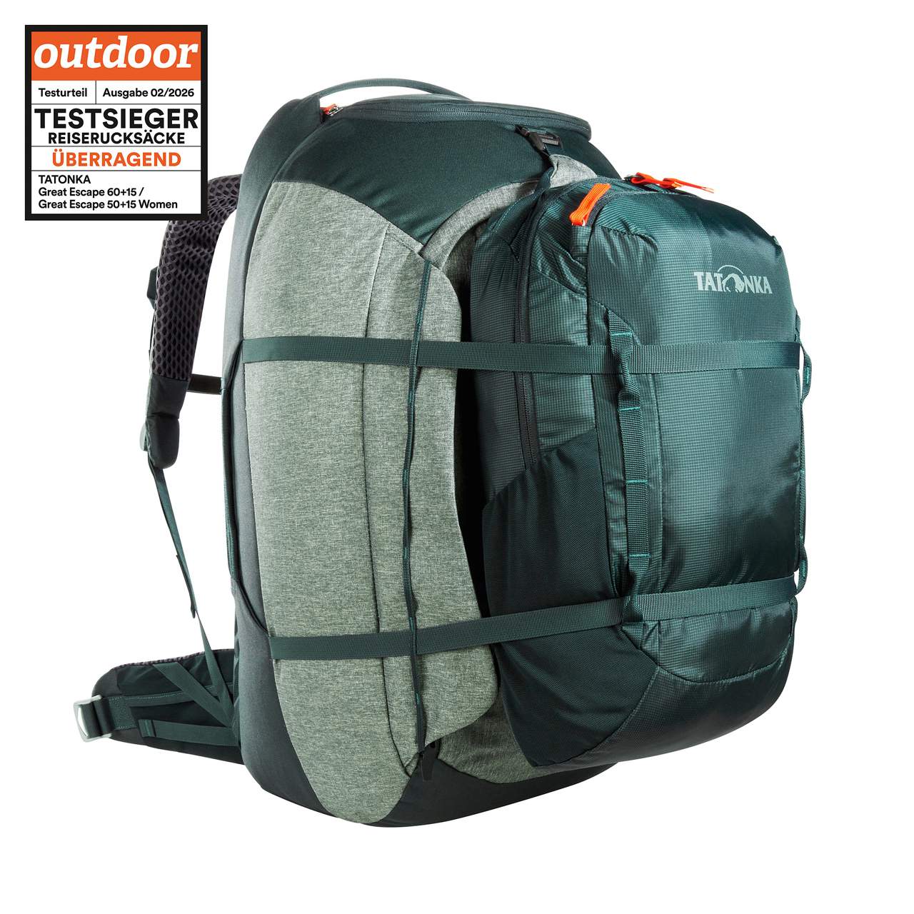 TatonkaTatonka Great Escape 60+15 – Reiserucksack mit Front - Daypack - Black Raptor