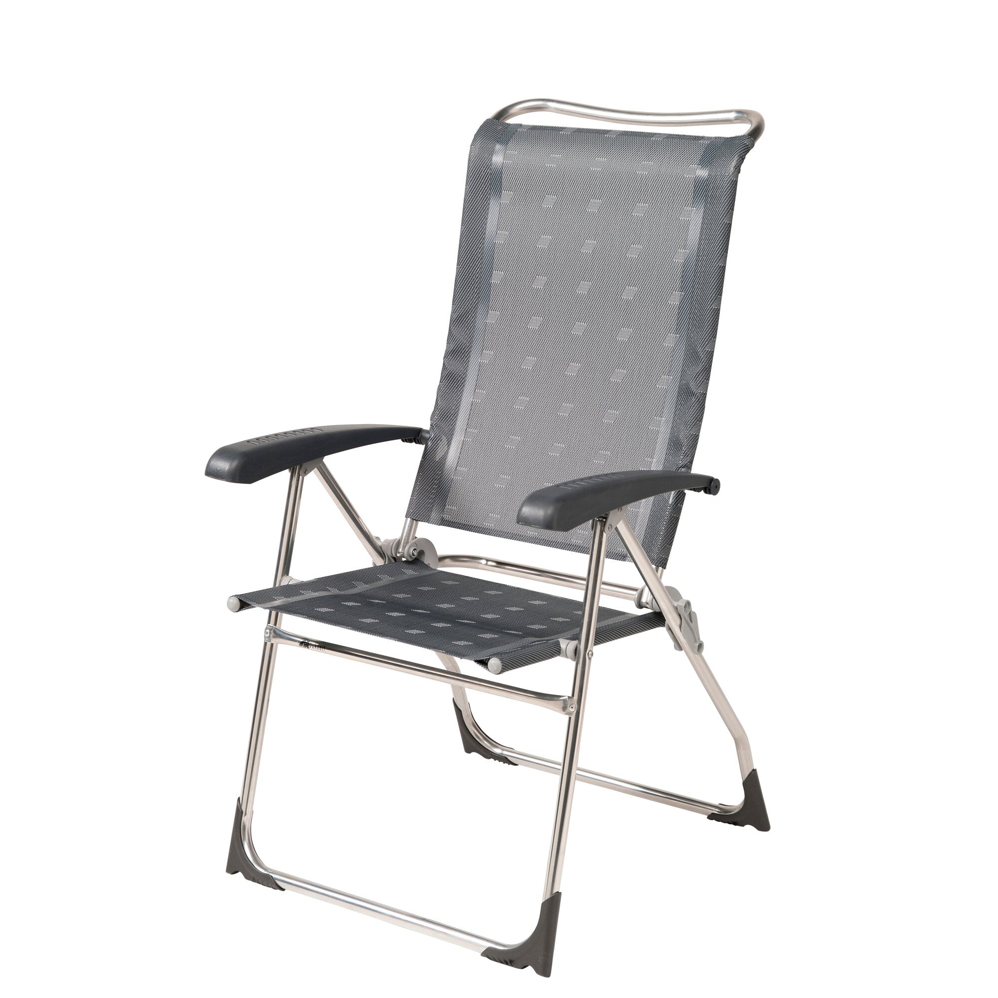 Aspen Campingstuhl anthrazit mit grauem Gewebe mit Quadratmuster, stabilem Metallrahmen und Armlehnen