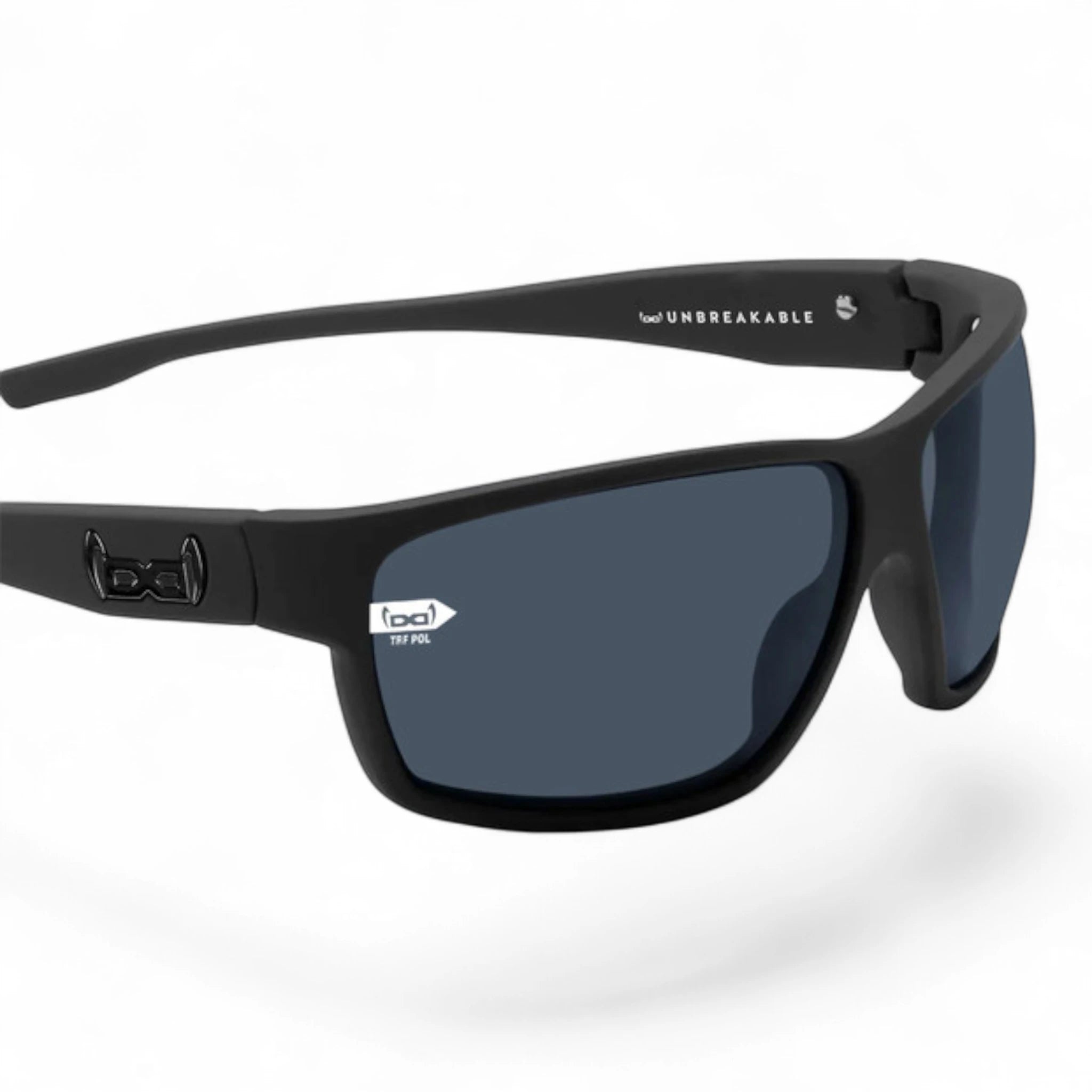 Schwarze Schutzbrille gloryfy G15 GUARDIAN mit polarisierten, dunkelblauen Gläsern, robustem Rahmen und flexiblem Design für