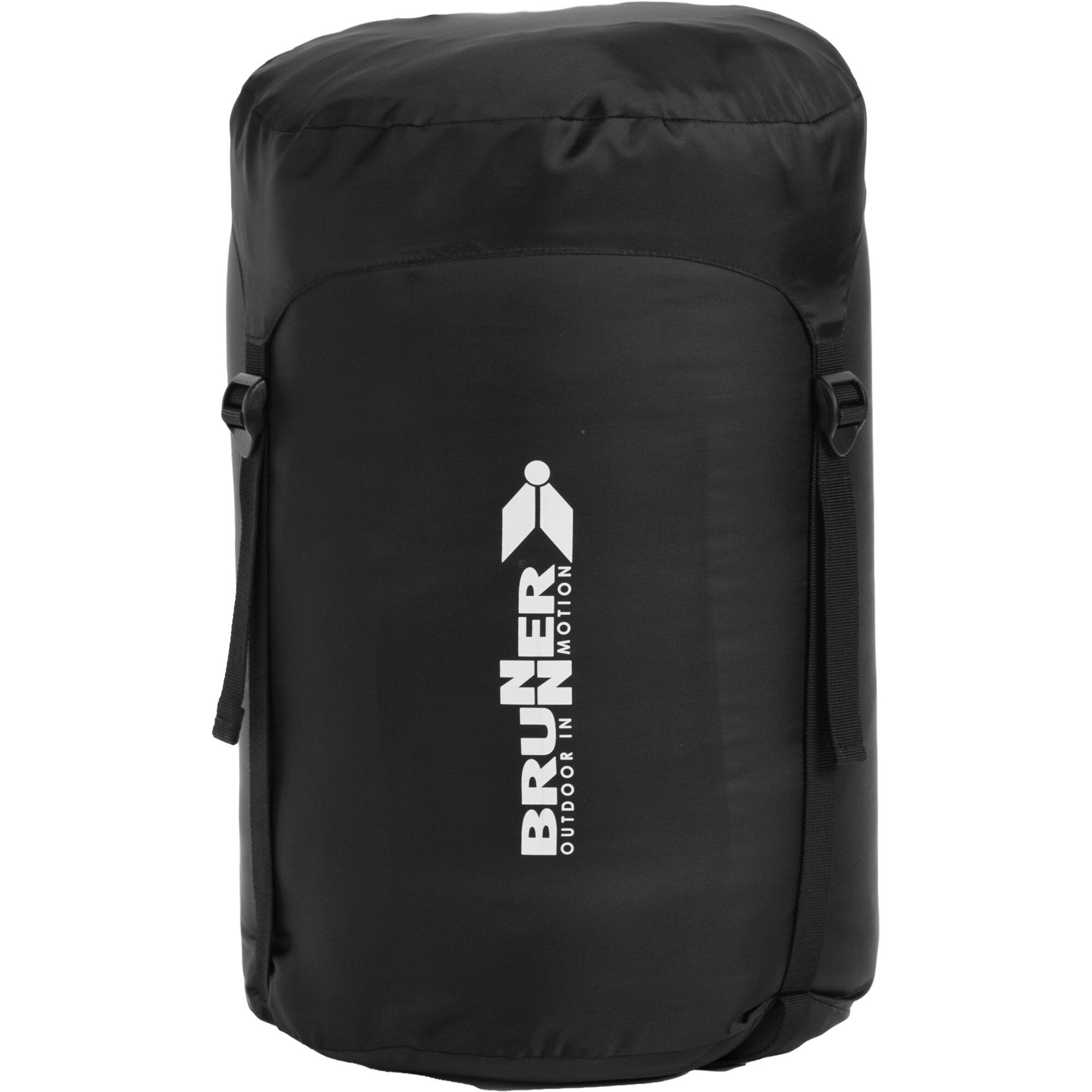 Schlafsack Starflyer XL in schwarzem Kompressionsbeutel mit seitlichen Schnallen, weißes Logo sichtbar