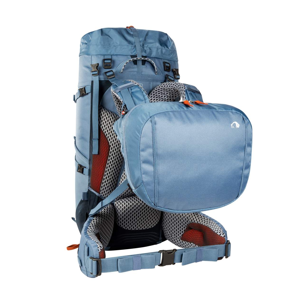 Blauer Tatonka Yukon 50+10 Trekkingrucksack für Damen mit abnehmbarer Fronttasche, Luftpolster-Rückensystem und.