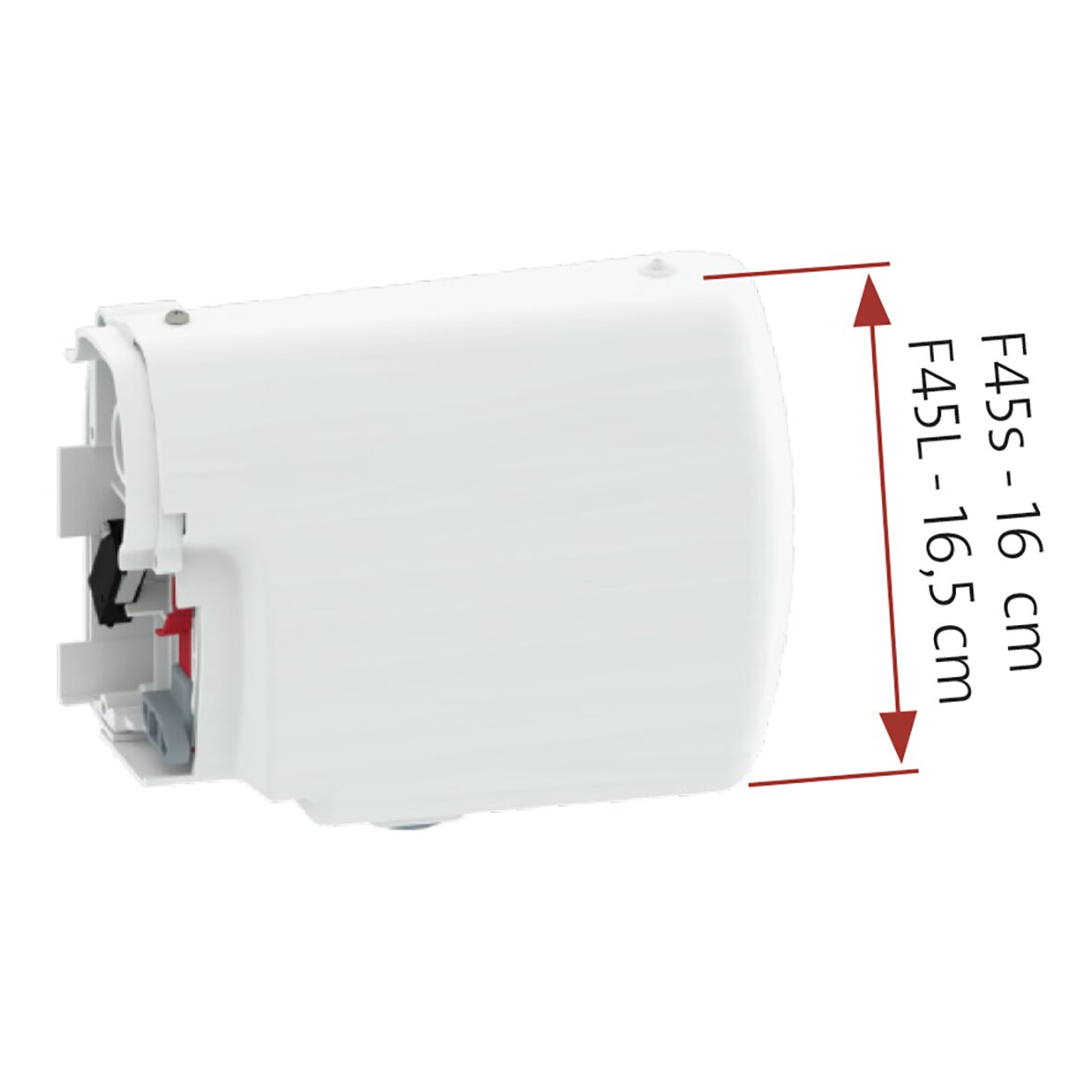 Motor Kit Compact F45s polarweiß, weiße zylindrische Komponente mit seitlichen Steckverbindungen und rotem Bauteil, Höhe ca. 16–16,5 cm