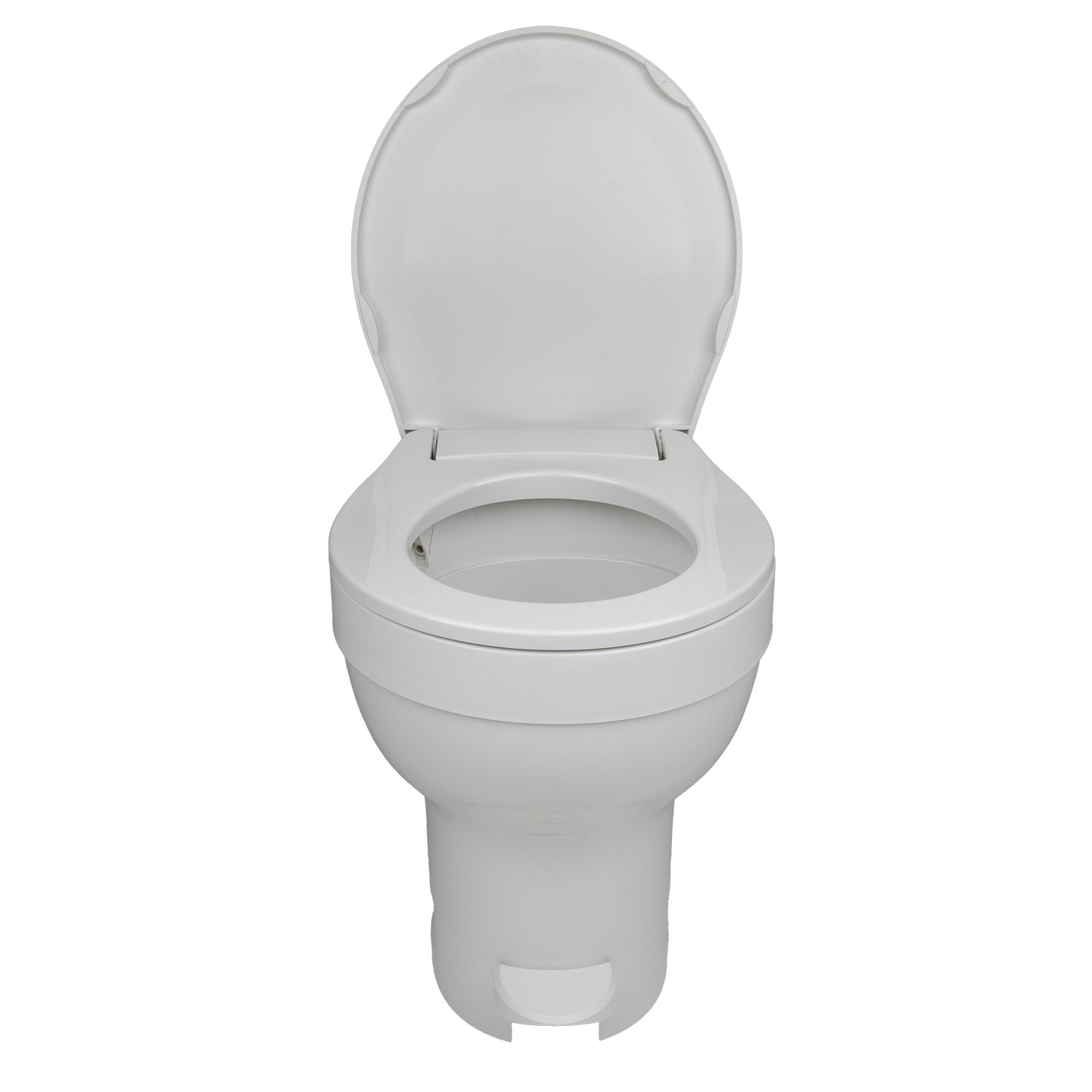 Weiße Toilette mit offenem Deckel, sichtbarem Sitz und glatter Keramik vor neutralem Hintergrund