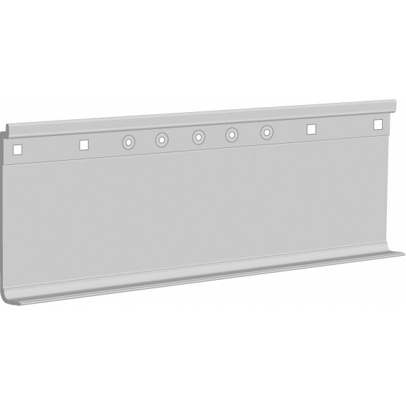 Markisenadapter AS, 450 cm, langes graues Metallprofil mit Reihe runder und quadratischer Befestigungsbohrungen an der Oberkante und einer unteren Kante