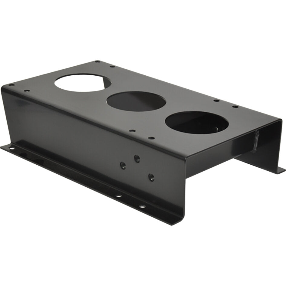 Schwarzes Metall-Adapterprofil mit drei runden Ausschnitten, seitliche Montageschienen und Befestigungslöchern für Iveco Daily ab Baujahr 2000