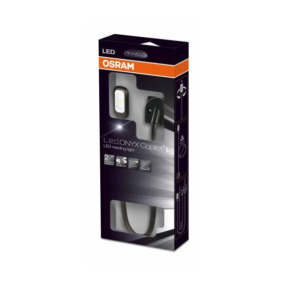 Verpackung der OSRAM LED Innenraumleuchte Copilot L, Sichtfenster mit LED-Lichtmodul und Befestigungsteile