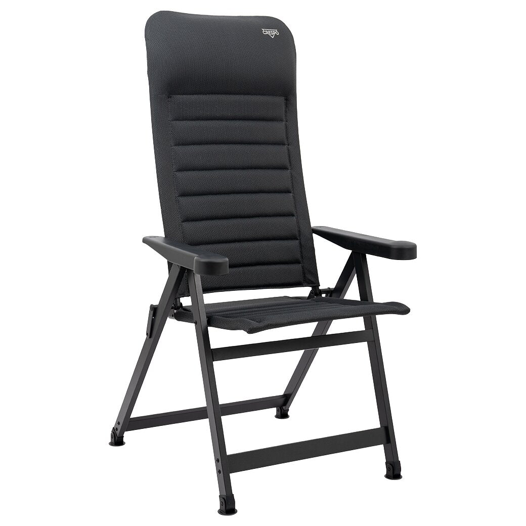 Campingstuhl AP/440 Air-Select grau hochlehner mit gepolsterter Rückenpartie, grauer Stoff, schwarzer Rahmen, Armlehnen aus Kunststoff