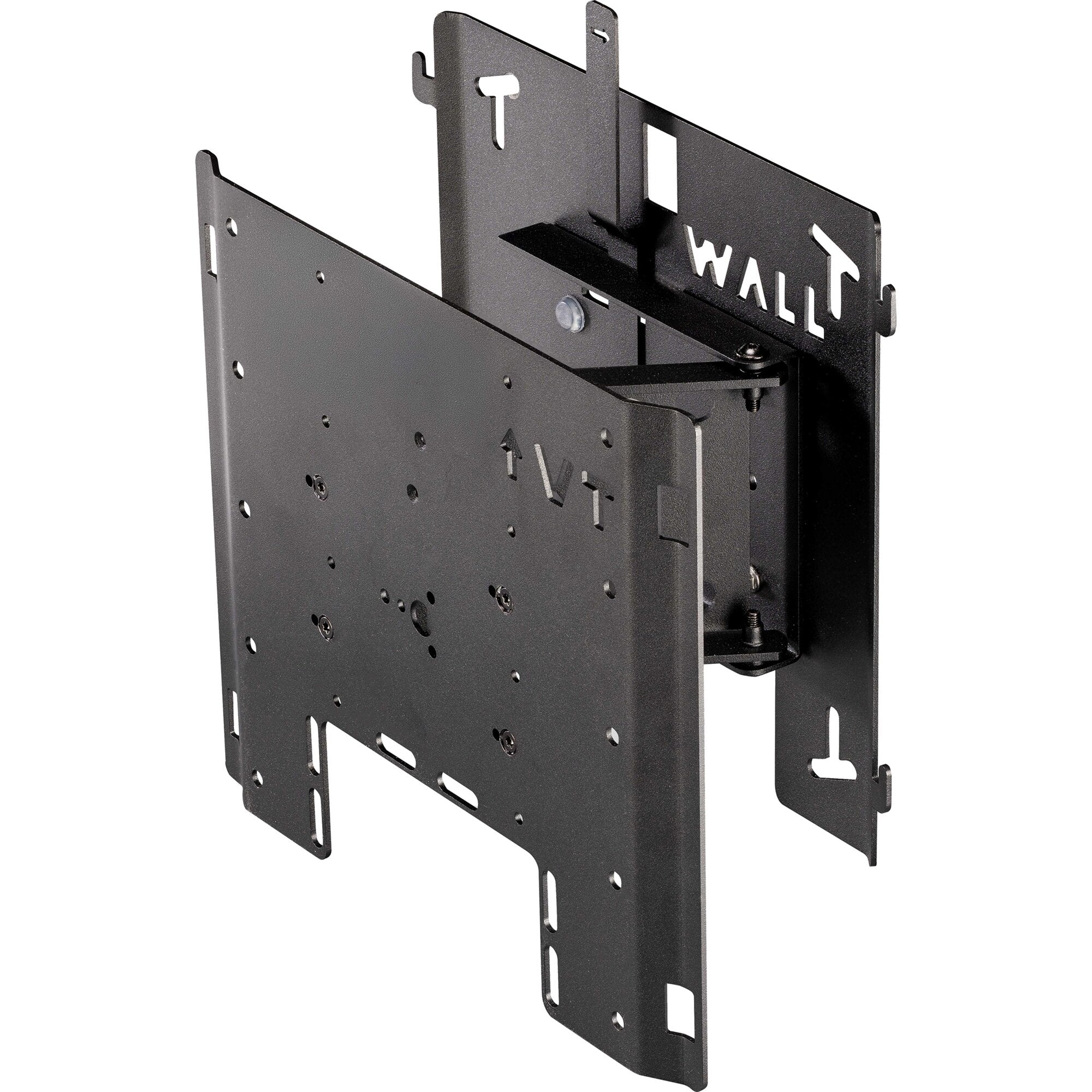 Wandhalter alphatronics Slim Mount 160 aus schwarzem Metall, vertikale Montageschiene mit Lochungen und seitlichen Aufnahmen
