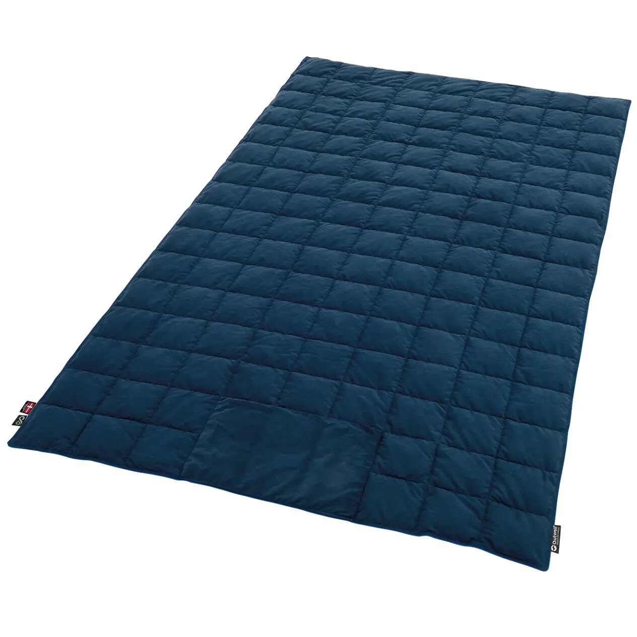 Blaue quadratisch gesteppt Decke Constellation Comforter, rechteckig, mit Etiketten an zwei Ecken, liegt flach auf weißem Hintergrund