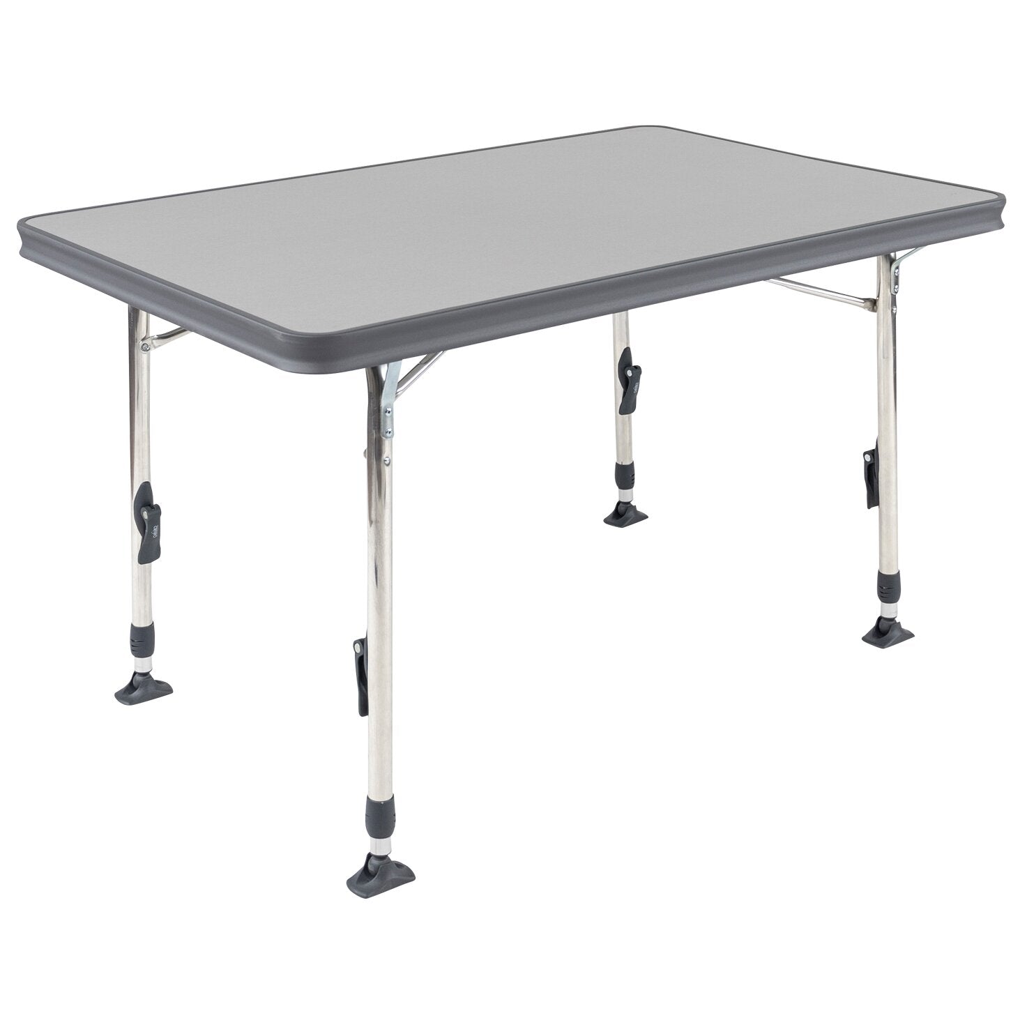 Valencia Classic klappbarer Tisch, graues rechteckiges Tischblatt mit abgerundeten Ecken, verstellbare Metallbeine und rutschfeste Gummifüße