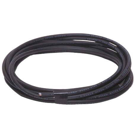 Schwarzes, flexibles Kabel in aufgewickelter Schlaufe, sichtbare Endstücke, Montagesatz TO 8000