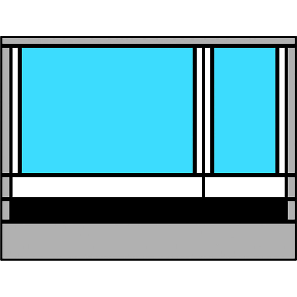 Schematisches Frontteil des Thule Residence G3 Vorbaus (5,50 m) mit großen blauen Fenstern, grauem Rahmen und senkrechten weißen Fensterleisten
