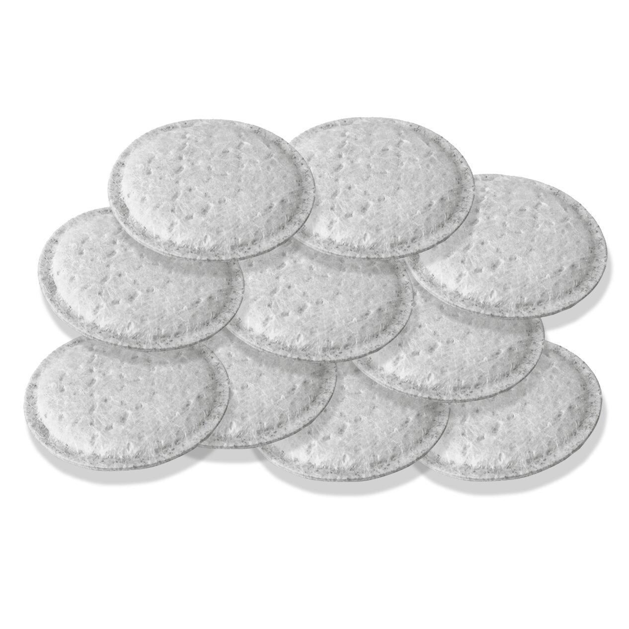 Zehn graue, runde Filterpads aus Fasermaterial, flach liegend und überlappend, sichtbar als 10er-Set für Gasfilter