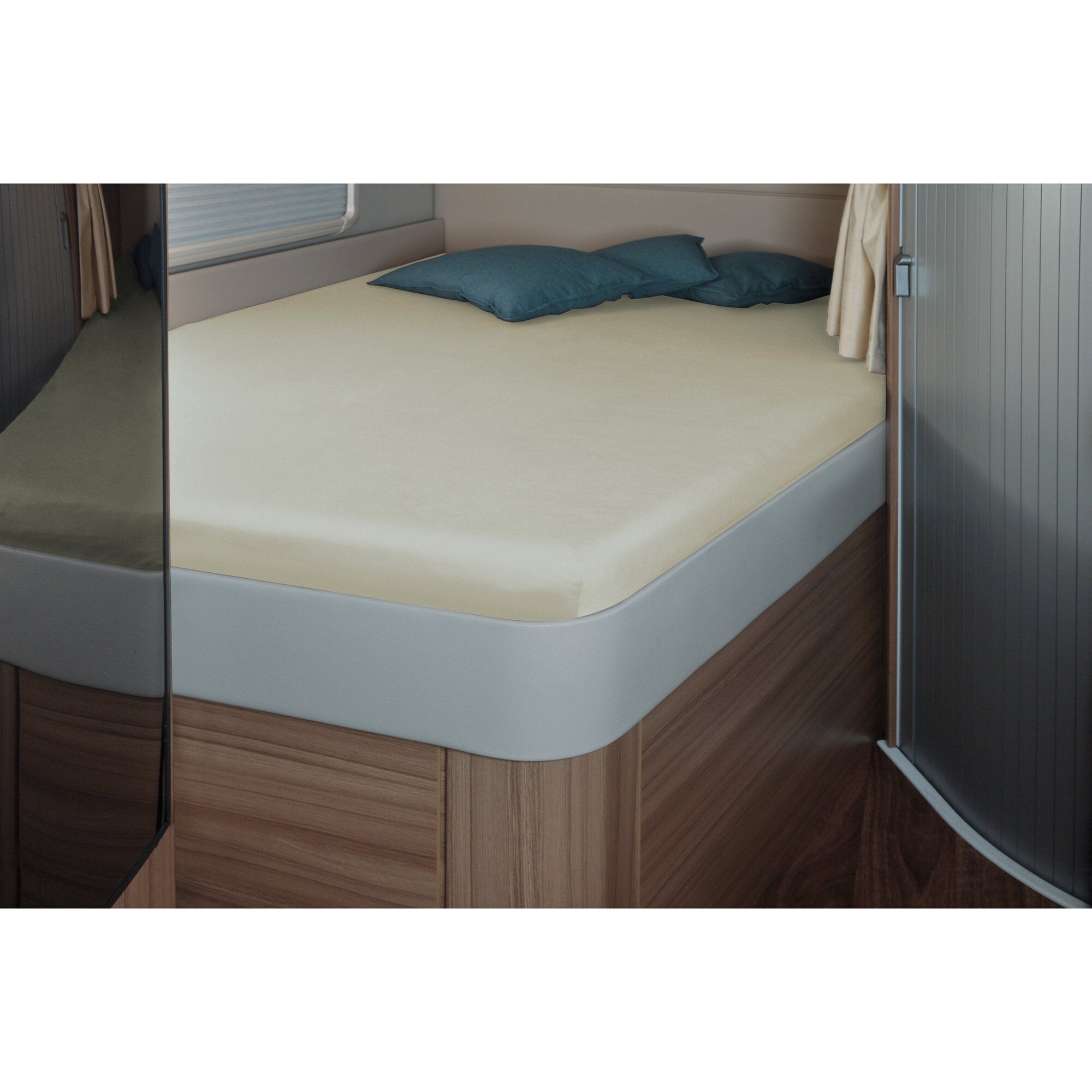 Spannbettlaken, 142 x 195 (158 / 42) cm für französisches Bett im Reisemobil, titanium