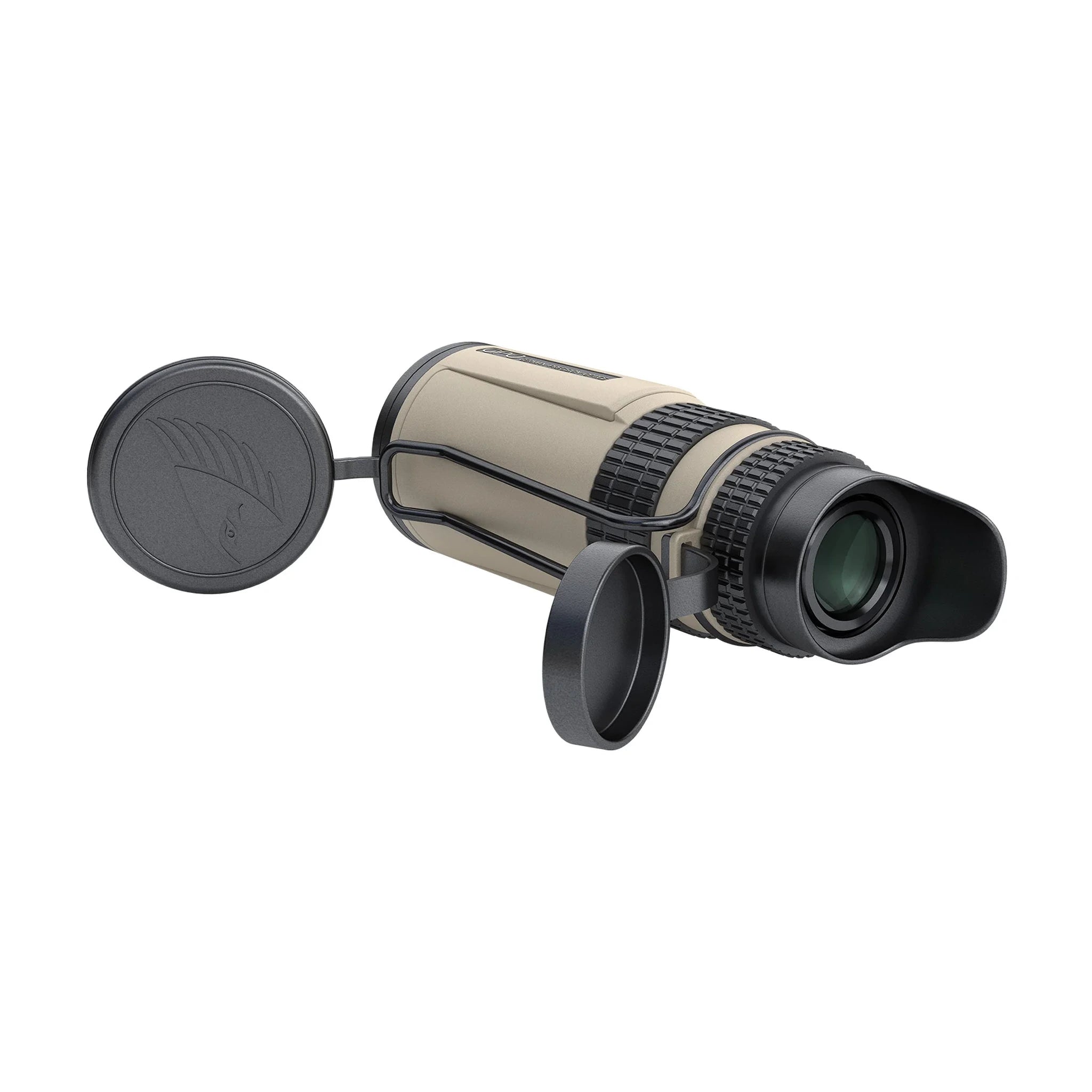 GPO TAC MONO 10×42 HD Monokular in Okularansicht mit geöffnetem Schutz