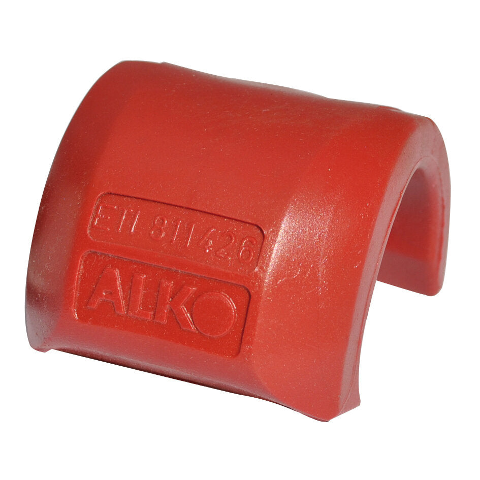 Roter Gummipuffer Soft-Dock in kompakter, gebogener Form mit offener Unterseite; erhabenes ALKO-Logo und eine Zahlenprägung auf der Vorderseite