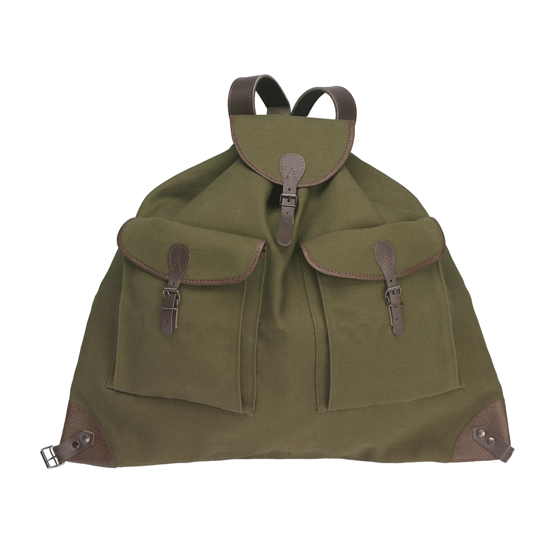 AKAH Canvas-Jagdrucksack 55 × 65 cm · Frontansicht mit zwei aufgesetzten Taschen