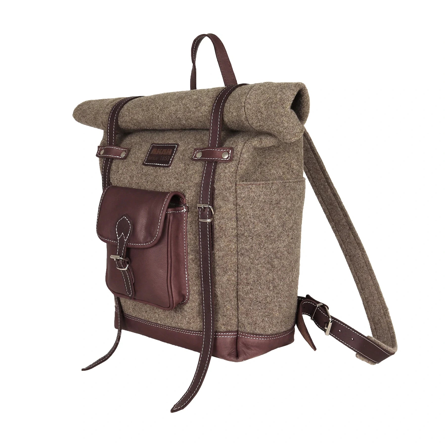 AKAH Rolltop-Rucksack aus Wollfilz und Olivenleder – Produktansicht 2