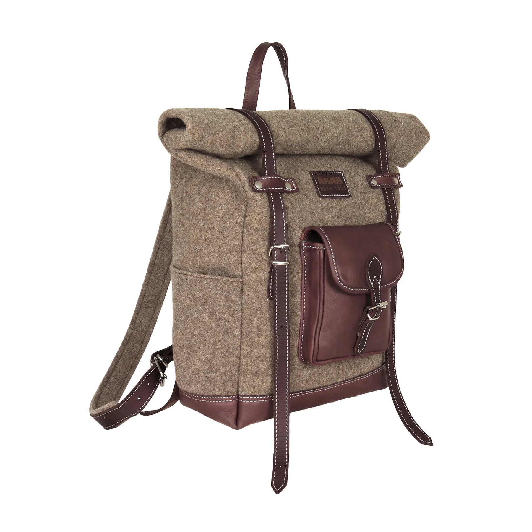 AKAH Rolltop-Rucksack aus Wollfilz und Olivenleder – Produktansicht 3