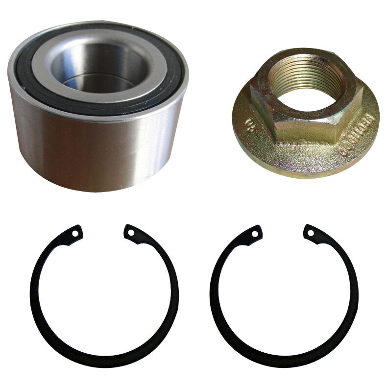 Kompaktlagersatz 34 mm mit Kugellager inklusive Dichtung, Flanschmutter und zwei schwarzen Sicherungsringen (C-Clips)