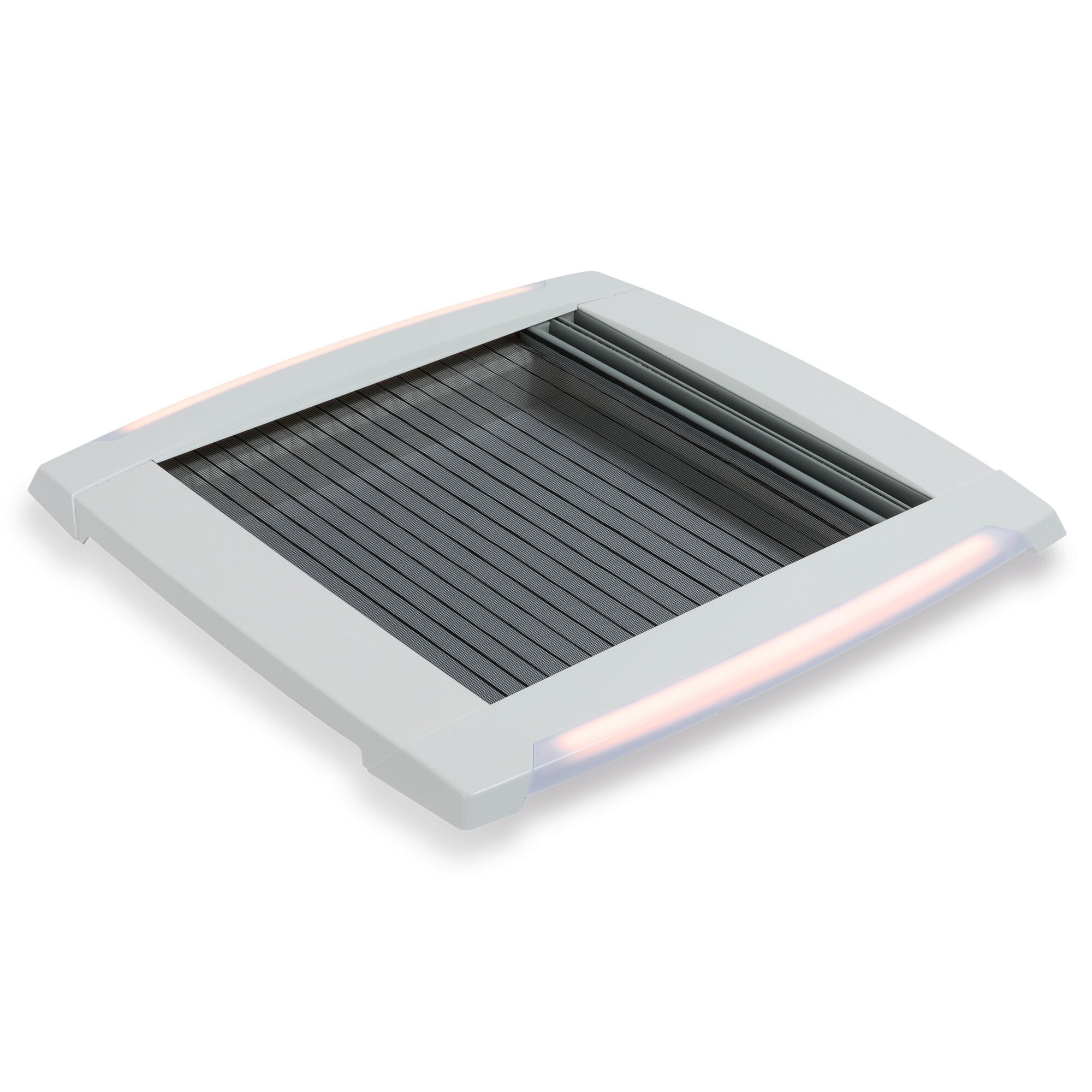 Innenrahmen MPK Dachhauben LED, 400 x 400 mm, signalweiß, weiße Rahmenkonstruktion mit dunklem Gittereinsatz und integrierter LED-Leiste