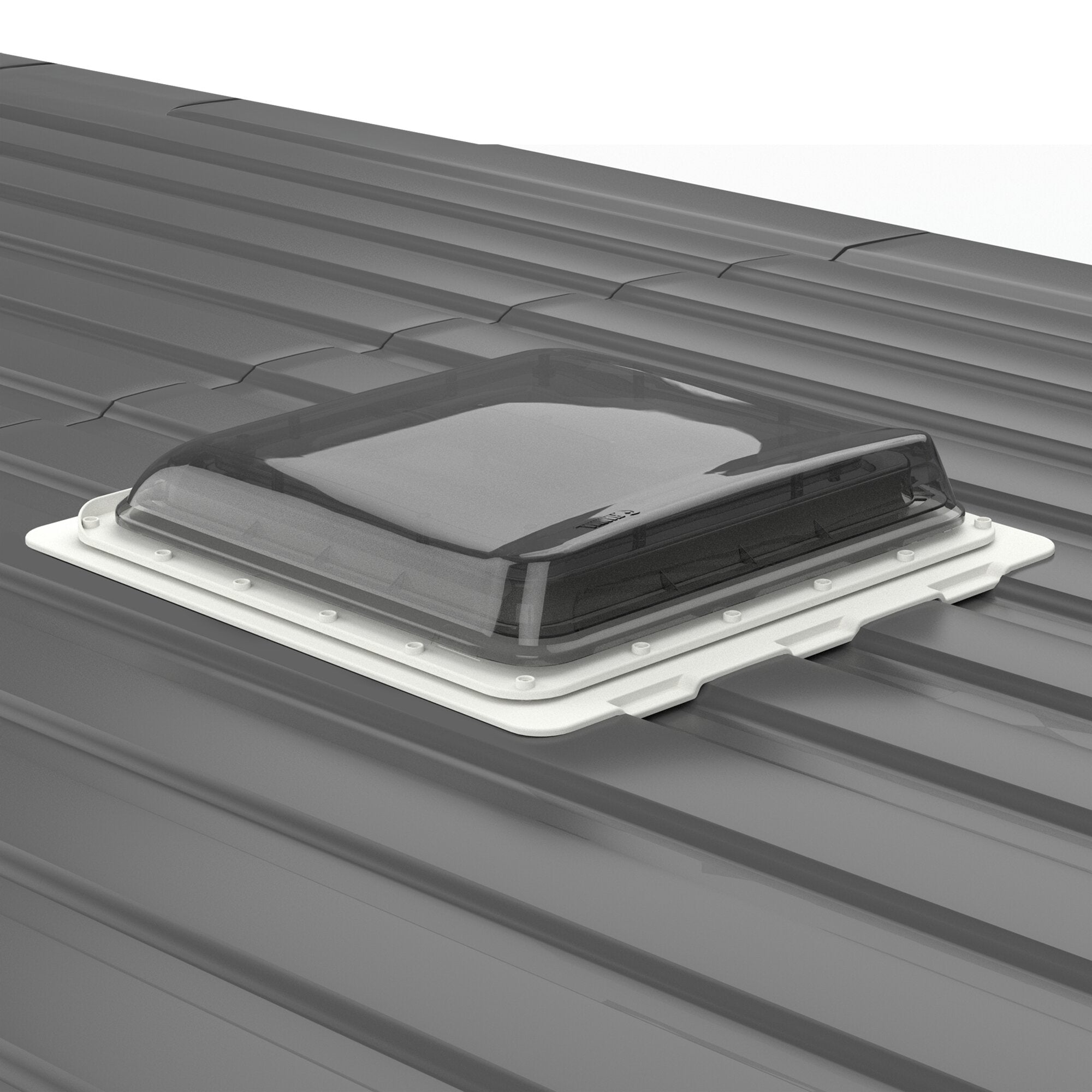 Weißer Adapterrahmen Kit Frame Ducato 280 x 280 für Vent 28F auf geriffeltem Dach mit Befestigungsbohrungen um die Öffnung