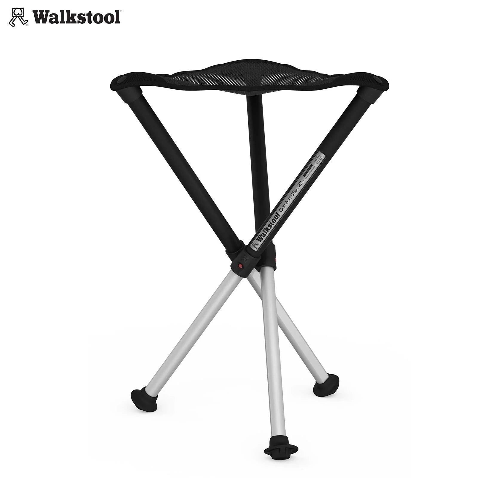 Walkstool Comfort 55 Teleskop-Dreibeinsitz mit vollständig ausgezogenen Aluminiumbeinen