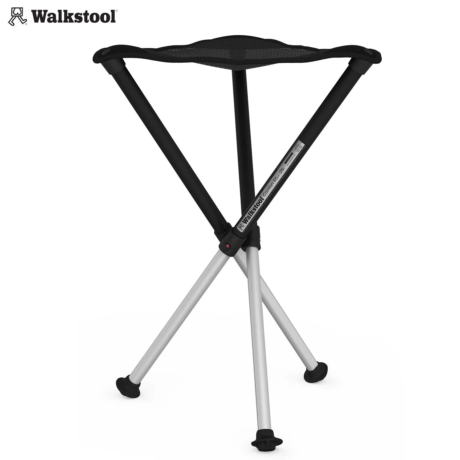 Walkstool Comfort 65 Teleskop-Dreibeinsitz mit vollständig ausgezogenen Aluminiumbeinen