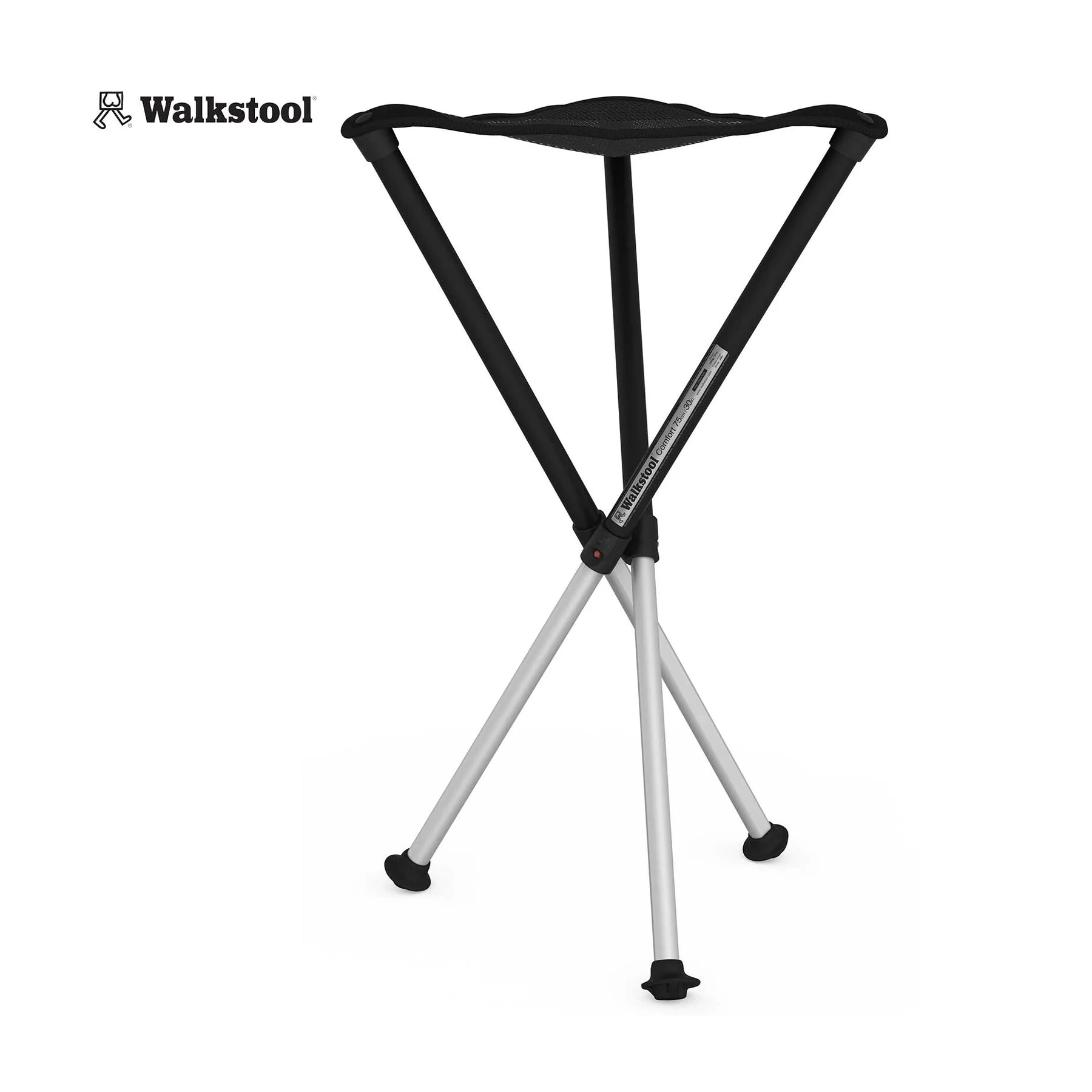 Walkstool Comfort 75 Teleskop-Dreibeinsitz mit vollständig ausgezogenen Aluminiumbeinen