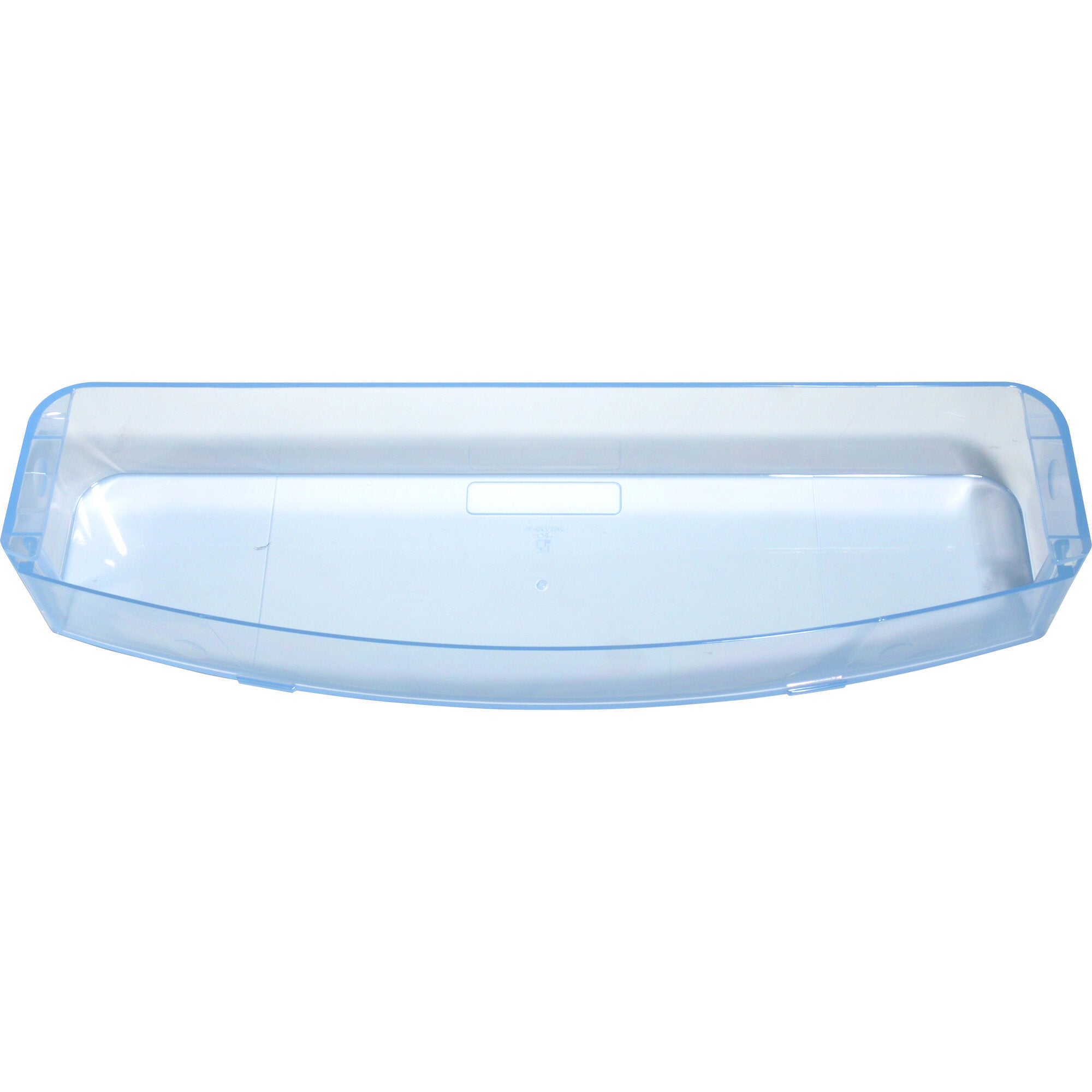 Transparente blaue Etagere aus Kunststoff, flache rechteckige Ablage mit abgerundeten Ecken, 37 cm lang, 6 cm hoch