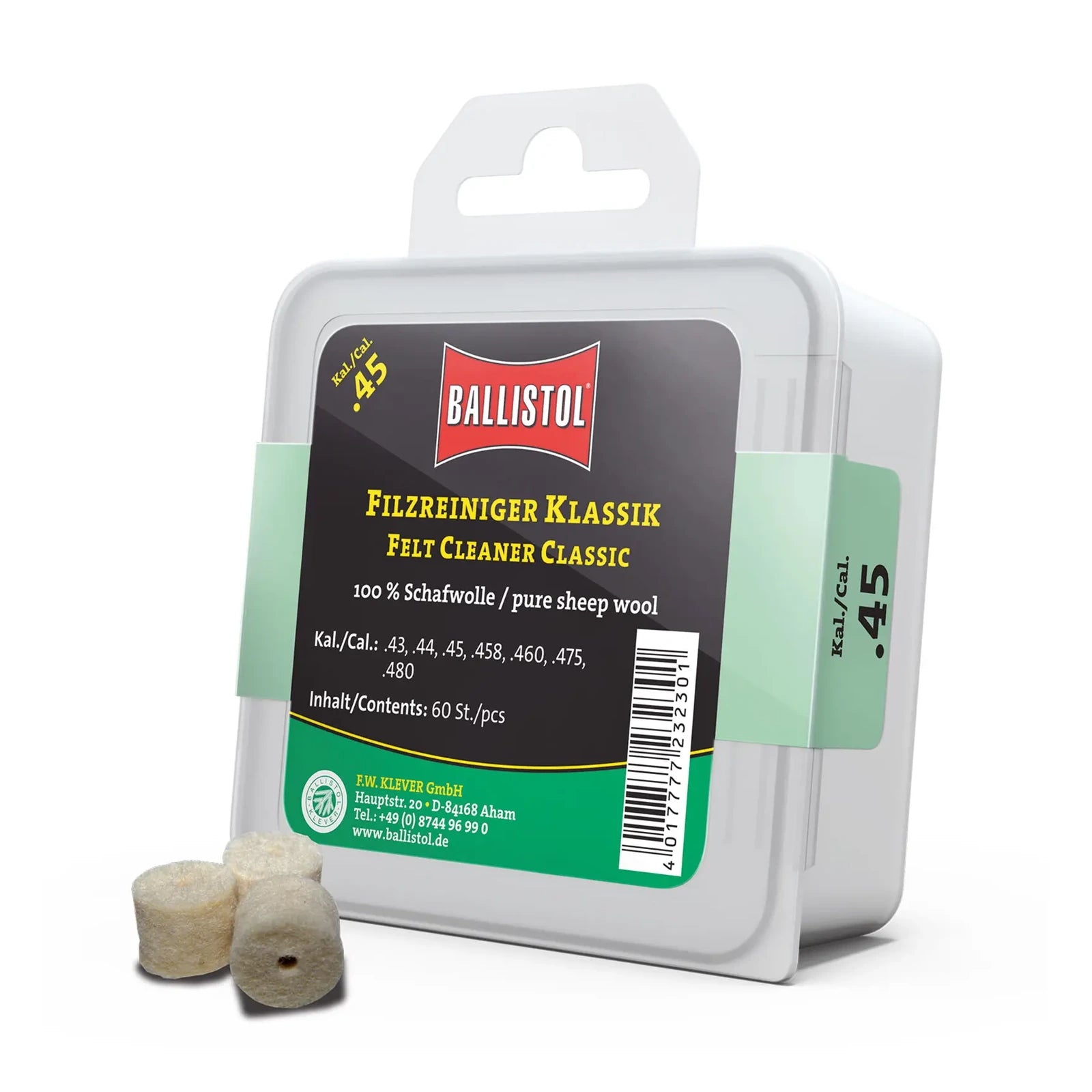 Ballistol Filzreiniger Klassik · neun Kalibervarianten · 60 Stück – Produktansicht 1