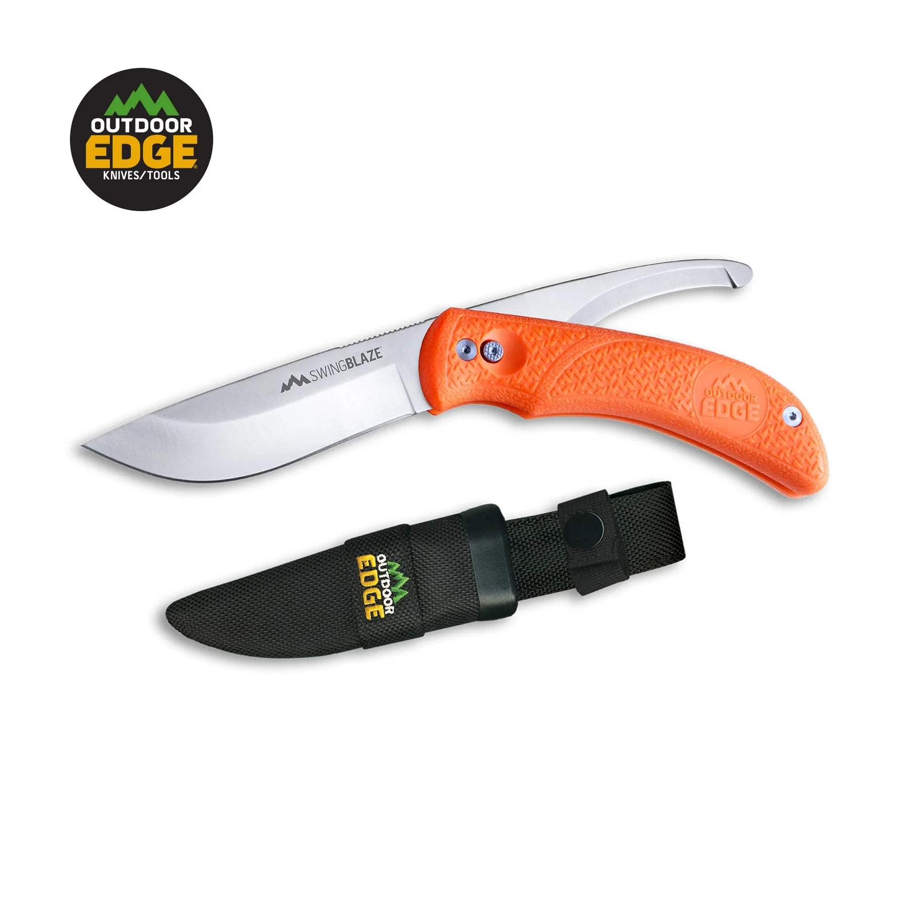 Outdoor Edge SwingBlade mit orangefarbenem Griff, Drop-Point- und Aufbrechklinge