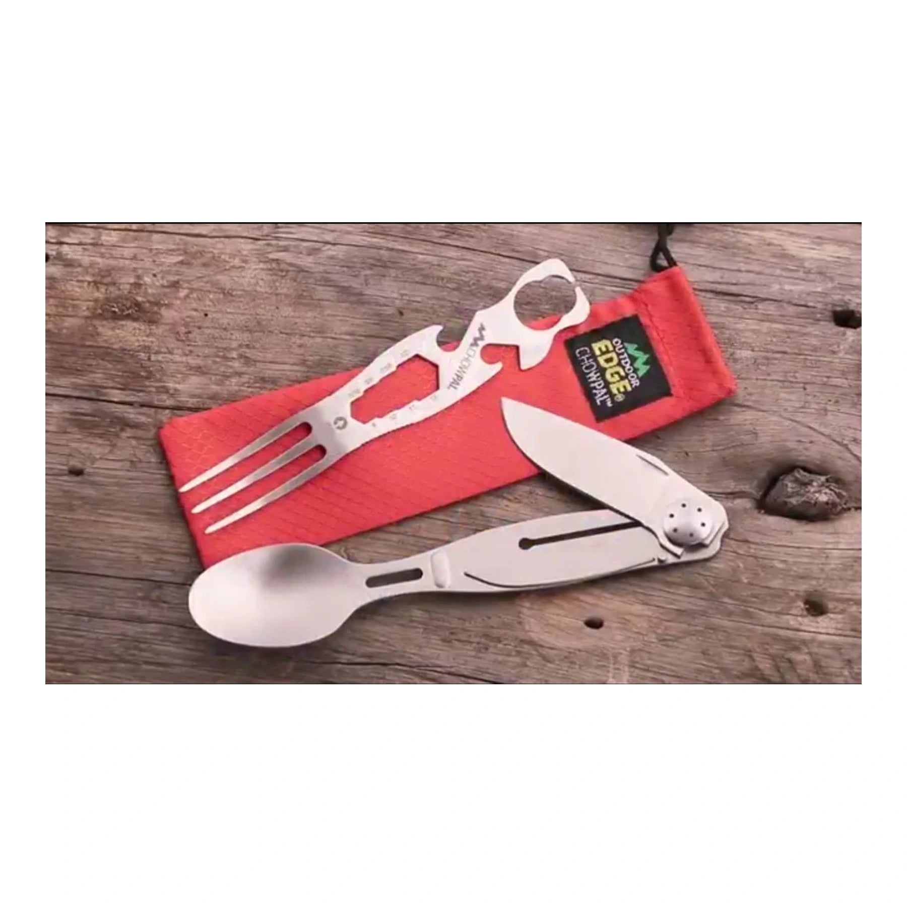 Outdoor Edge ChowPal Campingbesteck-Multitool mit Klappmesser, Gabel, Löffel und Nylonbeutel