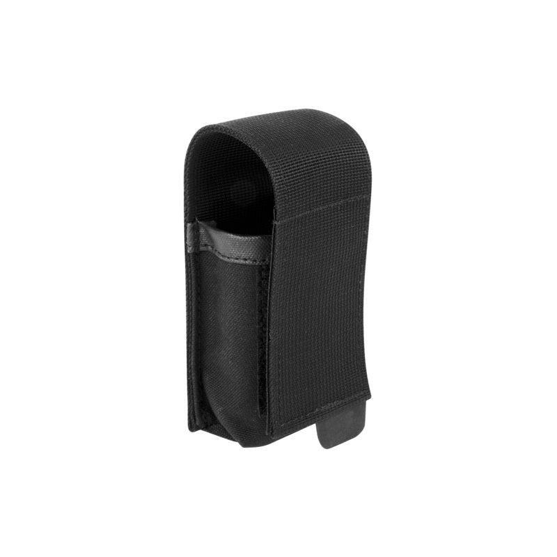 Schwarzes Tasmanian Tiger OC Spray Holster aus robustem Nylon mit elastischem Einsatz und Klettverschluss, kompakte Größe.