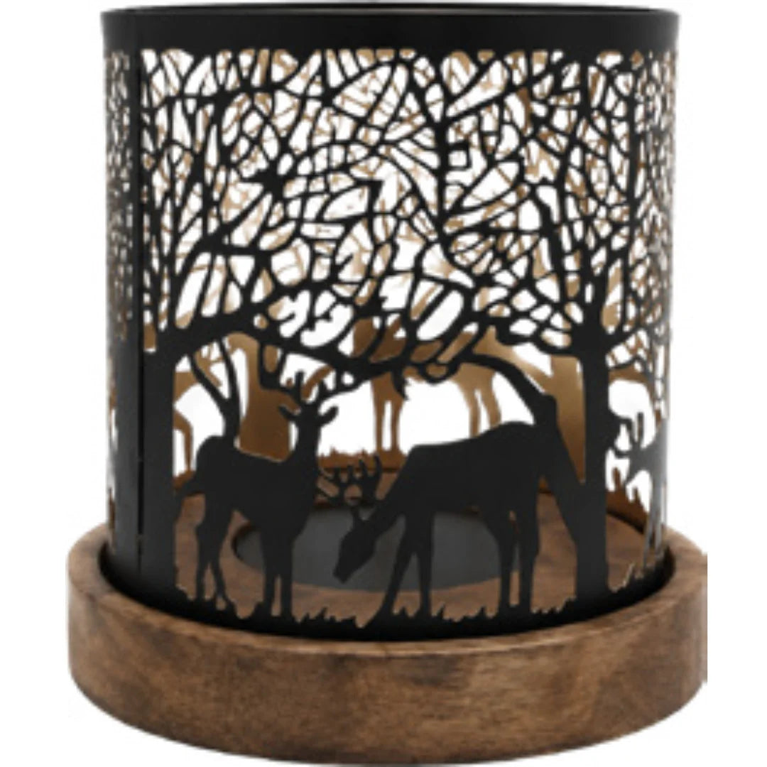 AKAH Windlicht mit Wald- und Hirschmotiv