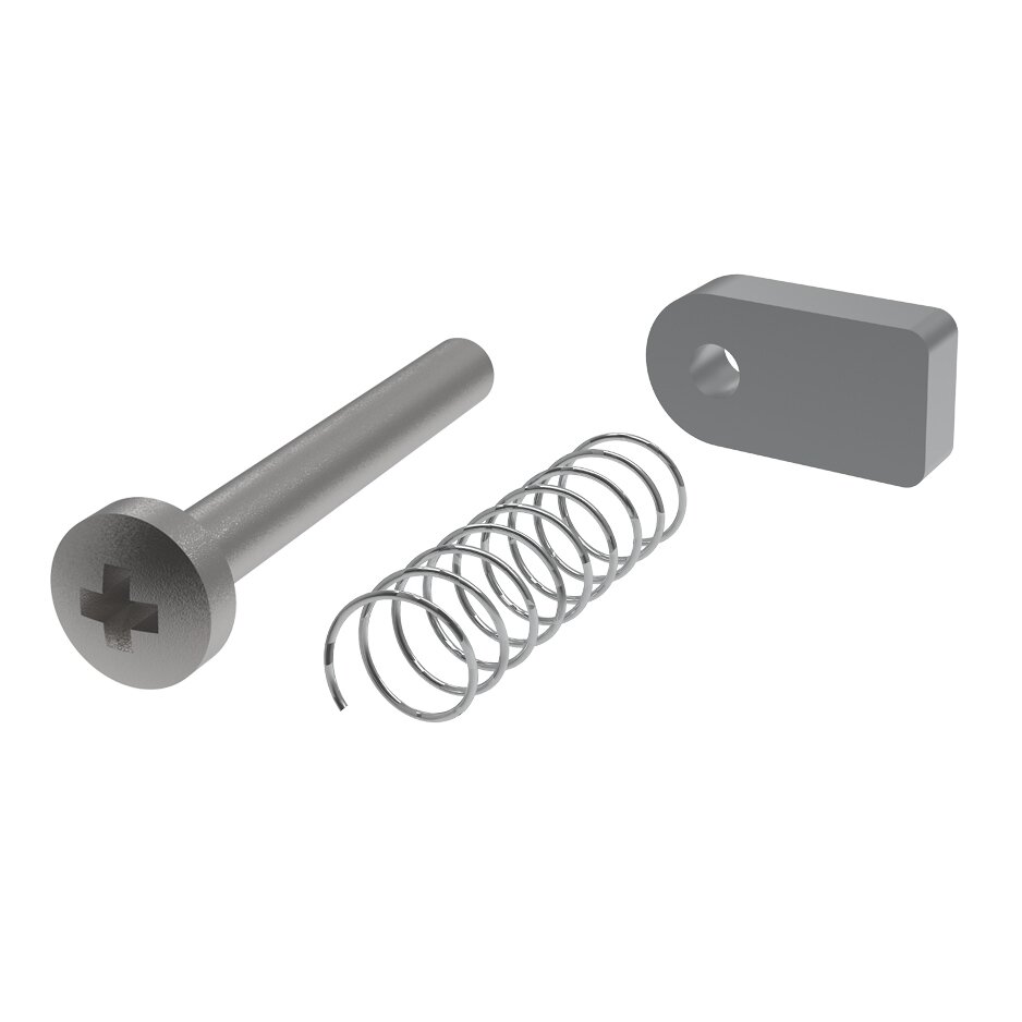 Montagekralle Set mit Schraubstift mit Kreuzschlitz, Spiralfeder und rechteckigem Halter mit Loch