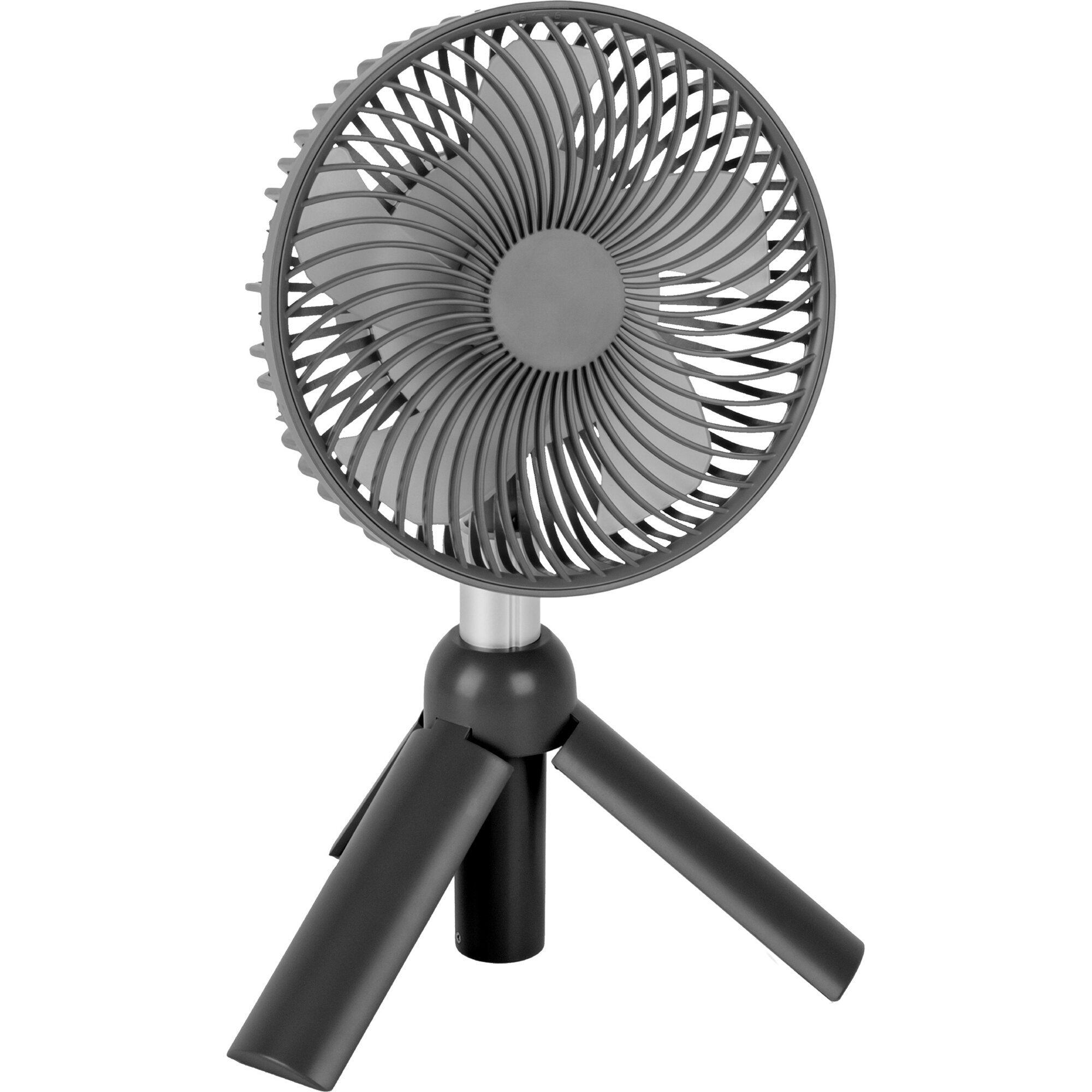 Runder Standventilator Thyfan RG mit dreibeinigem Stativ, grauem Gehäuse und rundem Lüftergitter; sichtbare Lüfterblätter im Innenraum