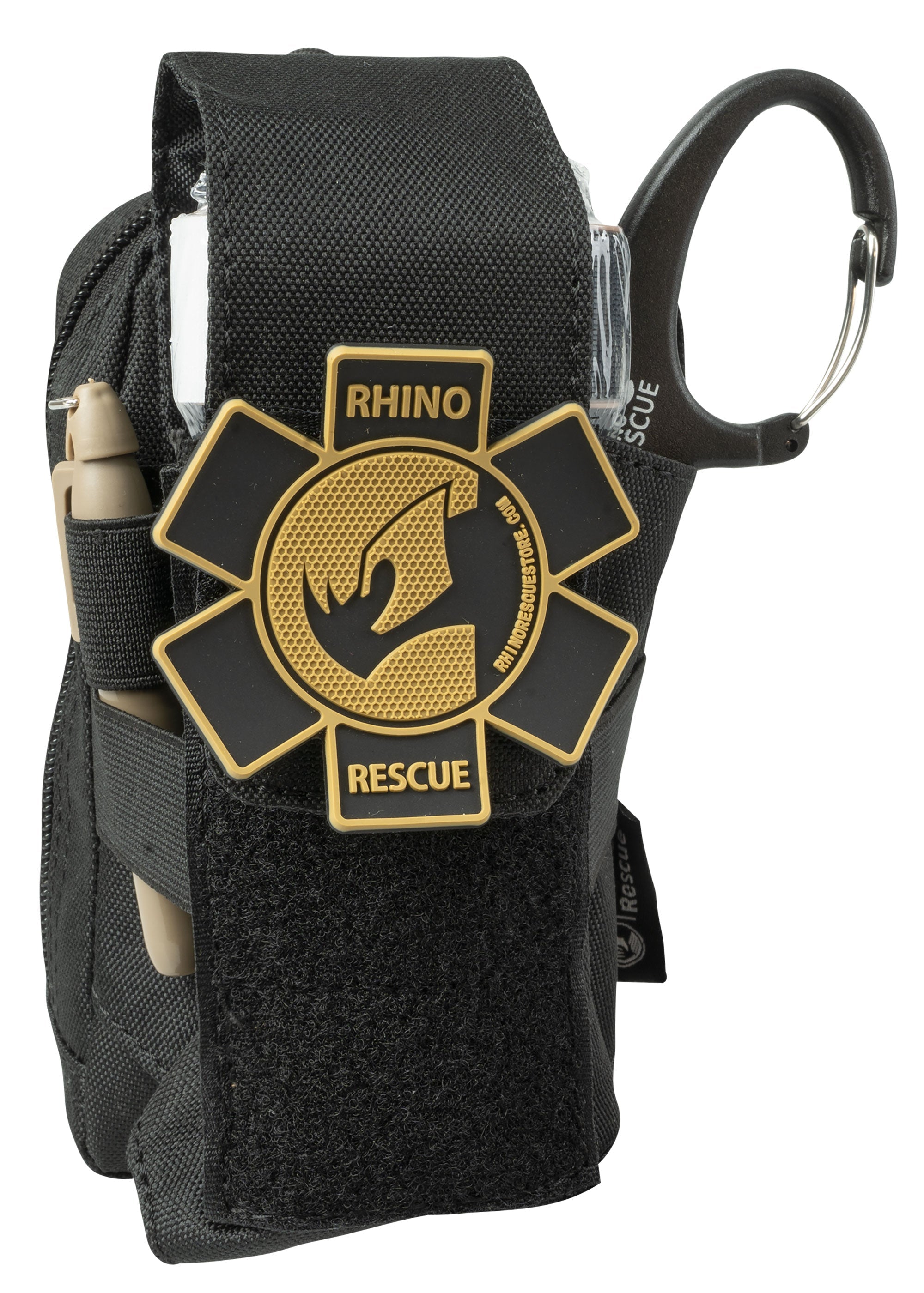 Schwarzes Rhino Rescue IFAK Erste-Hilfe-Fanny-Pack mit Klettverschluss, taktisches Design, Seitenschlaufe, kompakte Größe.