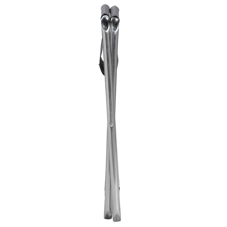Hocker AL/301 Classic aus Aluminium mit zwei schmalen gebogenen Beinen, Griffen aus Schaumstoff oben und seitlichem Tragegurt