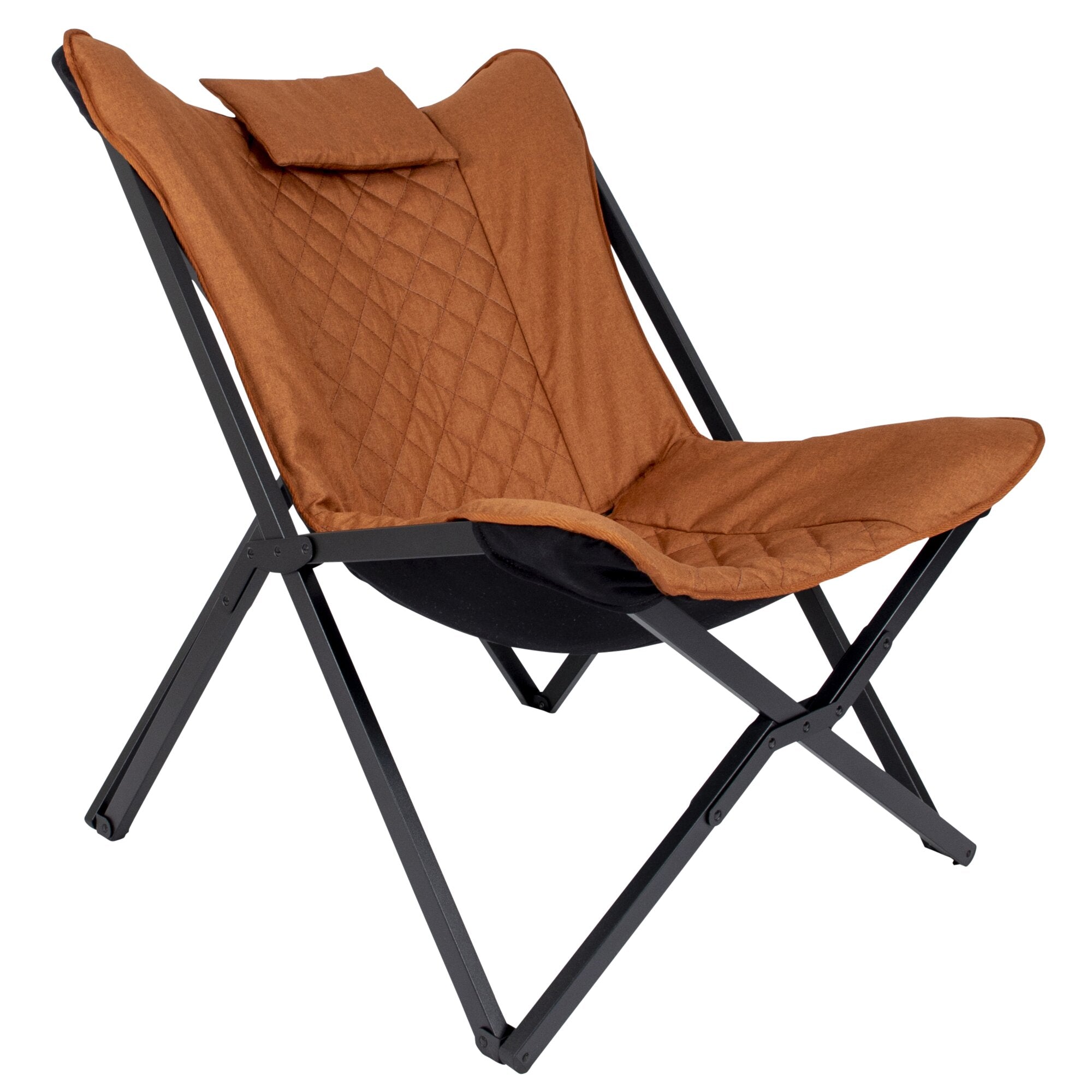 Relaxsessel XL in terracotta mit gepolstertem Rücken- und Sitzteil mit Diamant-Steppung, Kopfkissen, schwarzer Metallrahmen