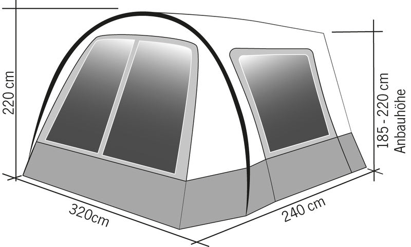 Reimo Tent Technology HISPANIOLA Sonnensegel mit Wänden – Anbauhöhe 185–220 cm