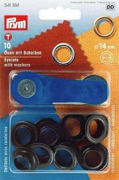 Prym Messingösen mit Scheiben – Ø14 mm, 10 Stück, Brüniert