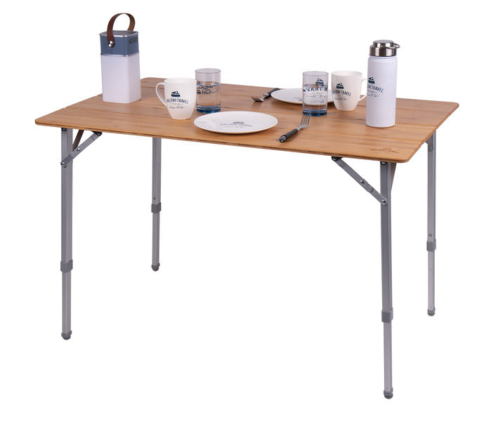 Holiday Travel Camping-Tisch mit Bambusplatte - 100 x 65 x 42/65 cm