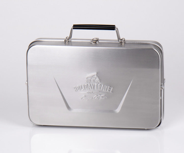 Geschlossener Holiday Travel Edelstahl-Koffergrill mit Tragegriff