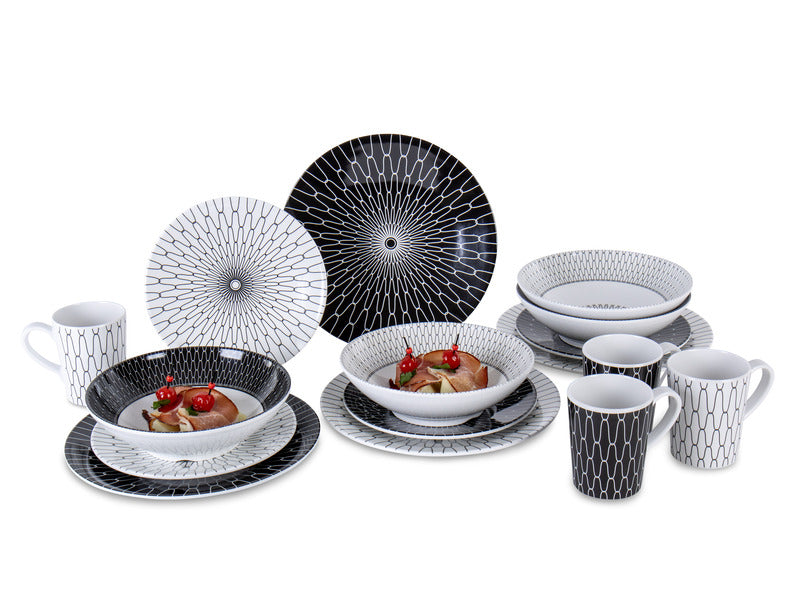 Camp 4 Premium Melamin Geschirrset Black-White - Für 4 Personen